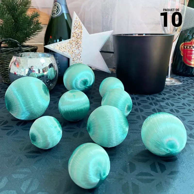 10 Boules en fil scintillant menthe 3 tailles assorties Nouveauté