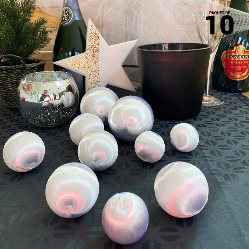 10 Boules en fil scintillant blanches 3 tailles assorties Prix Promo