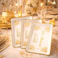 3 Plateaux en carton Eid Mubarak OR 24×32 cm Offre Limitée