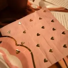 20 Serviettes Cocktail Petits Cœurs Papier Rose et Or Nouvelle Collection