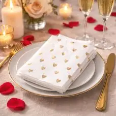 16 Serviettes en papier Coeur doré pour St Valentin Vente Directe