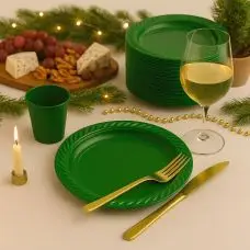 20 assiettes plastique Vert sapin 22cm Must-Have