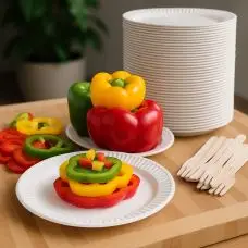 200 assiettes en carton rondes Blanches 23cm Marque
