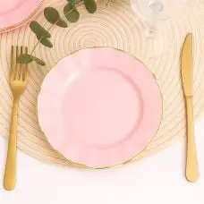 6 Petites Assiettes Réutilisables Plastique Rose et Or 19cm Prix Choc