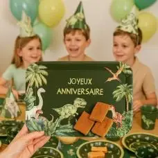 3 Plateaux « Joyeux Anniversaire » Dinosaures Carton Rigide Vert Expédition Rapide