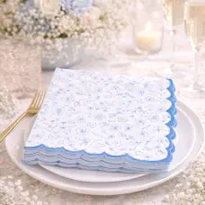Vente Flash Serviettes papier mariage festonnées Fleur Bleue 33×33 cm x16