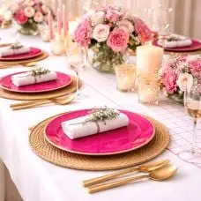 6 Assiettes Élégance – Réutilisables – Plastique Framboise et Or 26,5cm Acheter En Ligne