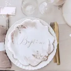 8 Assiettes Carton Baptême Pampas Fleurs de Coton Commande En Gros