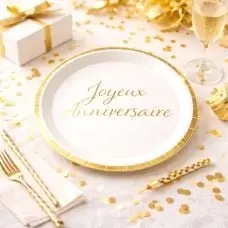 8 Assiettes Carton Joyeux Anniversaire Or Offre Spéciale