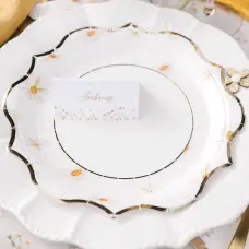 8 Assiettes Mariage en carton Daisy Ocre, blanc et or Ø 23cm Bon Marché