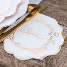 16 Serviettes en papier Baptême Crème et Or Ø 32 cm Commander Vite