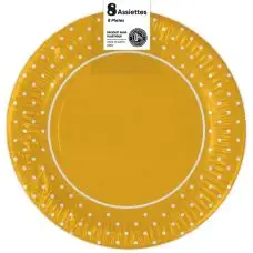 8 Assiettes rondes Jaune à pois en carton 23 cm Certifié