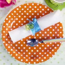 Usine Directe Assiette jetable à pois Orange 23cm X10
