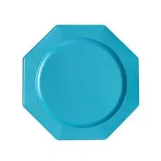 Usine Directe Petite assiette Octogonale plastique Turquoise 18cm x12 pièces